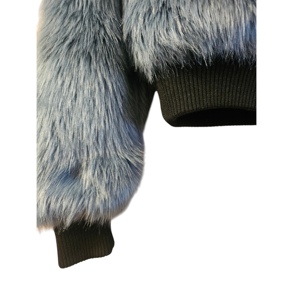 Express x Negin Mirsalehi Blue Faux Fur Bomber Jacket XS EUC Cropped Y2K - Picture 6 of 8